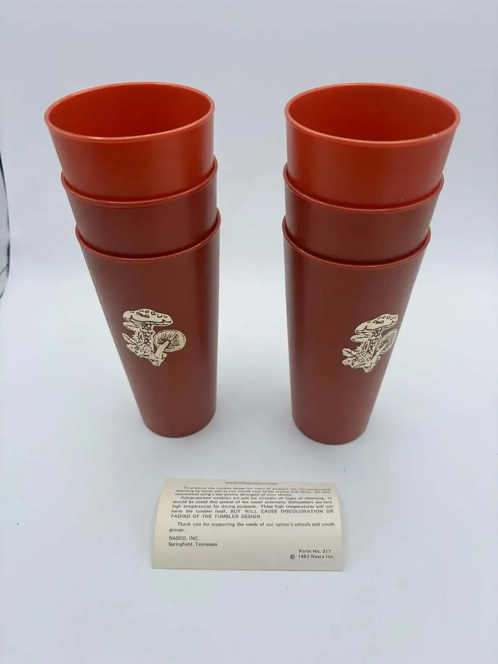 Vintage 1982 Nasco Inc. Mushroom Plastic cups Copper Brown Gold Etched Set of 6
